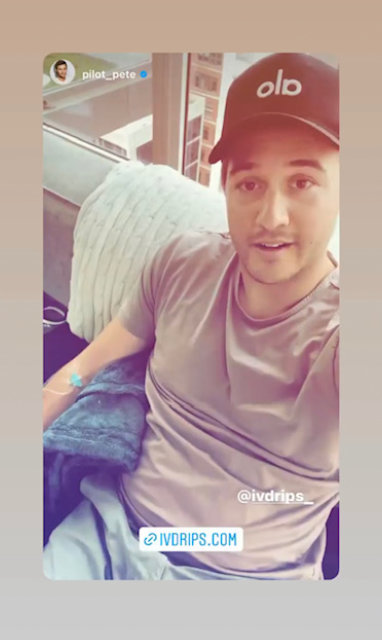 screenshot from instagram showing pilot_pete while having an iv drip