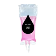 A clear IV drip bag filled with pink liquid labeled "Hydration Drip.